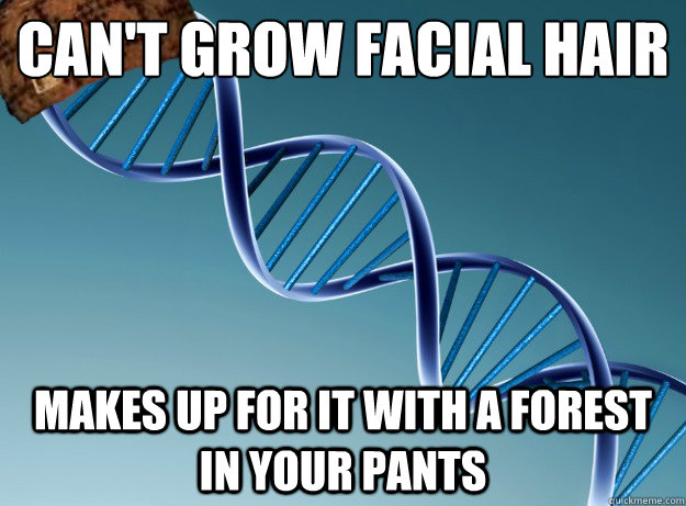 Can't grow facial hair
 makes up for it with a forest in your pants  Scumbag Genetics