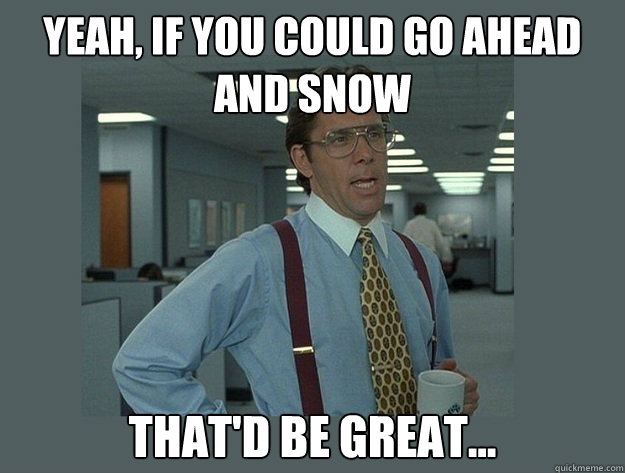 Yeah, if you could go ahead and snow That'd be great...  Office Space Lumbergh