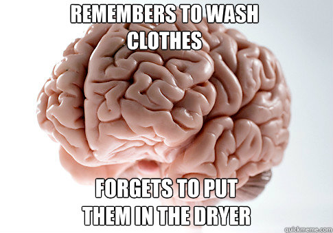 Remembers to wash
clothes forgets to put 
them in the dryer - Remembers to wash
clothes forgets to put 
them in the dryer  Scumbag Brain