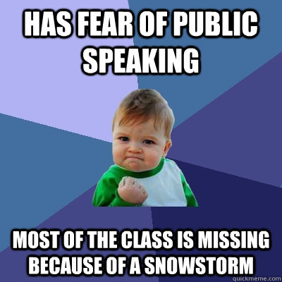 Has fear of public speaking most of the class is missing because of a snowstorm  Success Kid