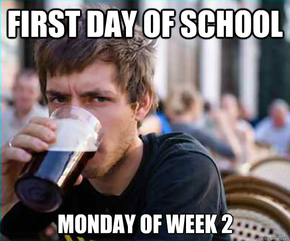 first day of school monday of week 2 - first day of school monday of week 2  Lazy College Senior