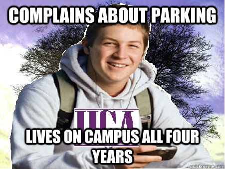 Complains about parking Lives on campus all four years - Complains about parking Lives on campus all four years  UCA Honors College Freshman