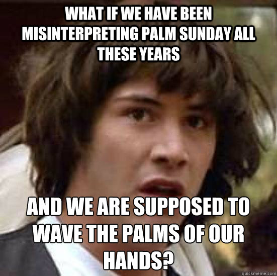 what if we have been misinterpreting palm sunday all these years  and we are supposed to wave the palms of our hands? - what if we have been misinterpreting palm sunday all these years  and we are supposed to wave the palms of our hands?  conspiracy keanu