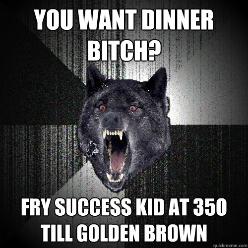 You want dinner bitch? Fry Success Kid at 350 till GOLDEN brown   Insanity Wolf