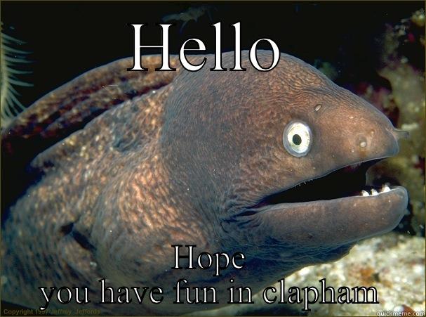 HELLO HOPE YOU HAVE FUN IN CLAPHAM Bad Joke Eel