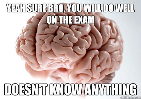 Yeah sure bro, you will do well on the exam Doesn't know anything - Yeah sure bro, you will do well on the exam Doesn't know anything  Scumbag Brain