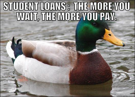 STUDENT LOAN - STUDENT LOANS :  THE MORE YOU WAIT, THE MORE YOU PAY.  Actual Advice Mallard