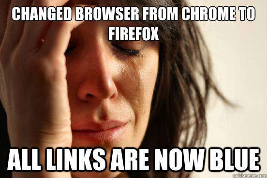 Changed browser from Chrome to Firefox All links are now blue - Changed browser from Chrome to Firefox All links are now blue  First World Problems