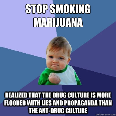 STOP SMOKING MARIJUANA REALIZED THAT THE DRUG CULTURE IS MORE FLOODED WITH LIES AND PROPAGANDA THAN THE ANT-DRUG CULTURE  Success Kid