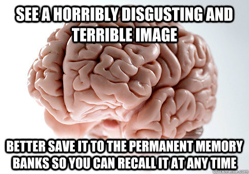 see a horribly disgusting and terrible image Better save it to the permanent memory banks so you can recall it at any time  Scumbag Brain