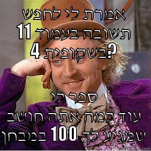 סטודנט חצוף - אמרת לי לחפש תשובה בעמוד 11 בשקופית 4? ספר לי עוד למה אתה חושב שמגיע לך 100 במבחן Condescending Wonka