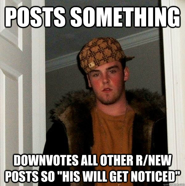 posts something Downvotes all other r/new posts so 