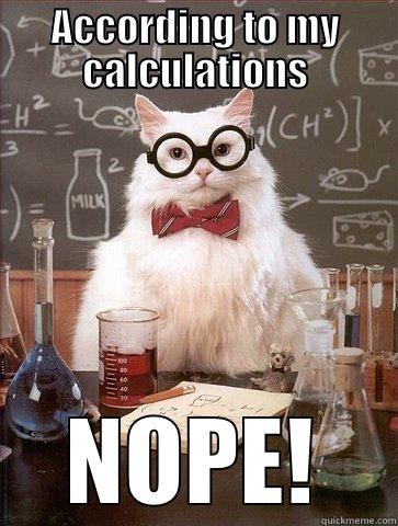 WELL... abot that - ACCORDING TO MY CALCULATIONS NOPE! Chemistry Cat