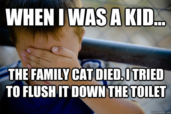 WHEN I WAS A KID... The family cat died. i tried to flush it down the toilet  Confession kid