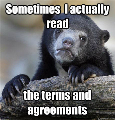 Sometimes  I actually read the terms and agreements  Confession Bear