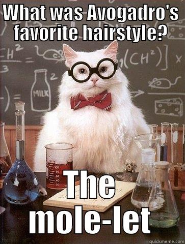 WHAT WAS AVOGADRO'S FAVORITE HAIRSTYLE? THE MOLE-LET Chemistry Cat