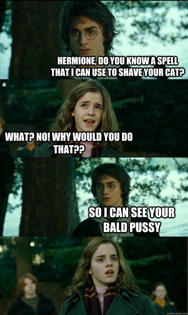 hermione, do you know a spell that i can use to shave your cat? what? no! why would you do that?? so i can see your bald pussy  Horny Harry