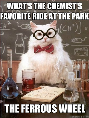 What's the chemist's favorite ride at the park The ferrous wheel - What's the chemist's favorite ride at the park The ferrous wheel  Chemistry Cat