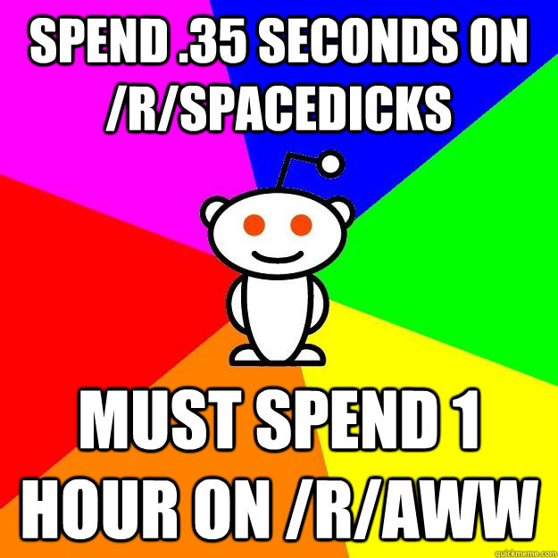 spend .35 seconds on /r/spacedicks must spend 1 hour on /r/aww  Reddit Alien