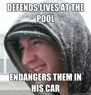 defends lives at the pool endangers them in his car  The Bryce Meme