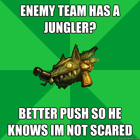 enemy team has a jungler? better push so he knows im not scared  Bad LoL Player