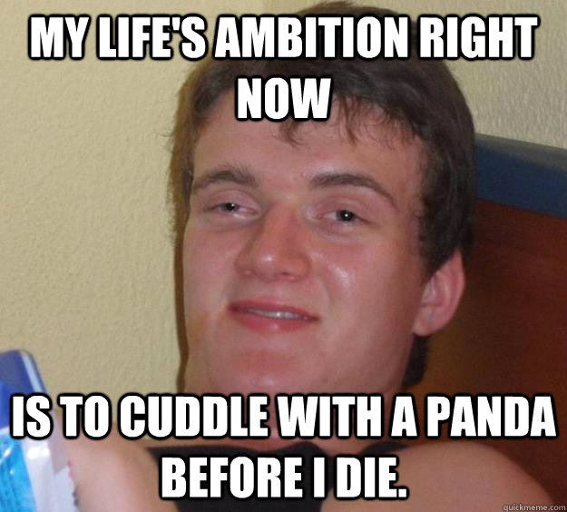 My life's ambition right now is to cuddle with a panda before i die. - My life's ambition right now is to cuddle with a panda before i die.  10 Guy