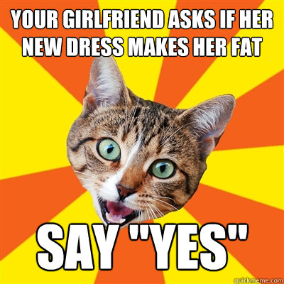 Your girlfriend asks if her new dress makes her fat Say 