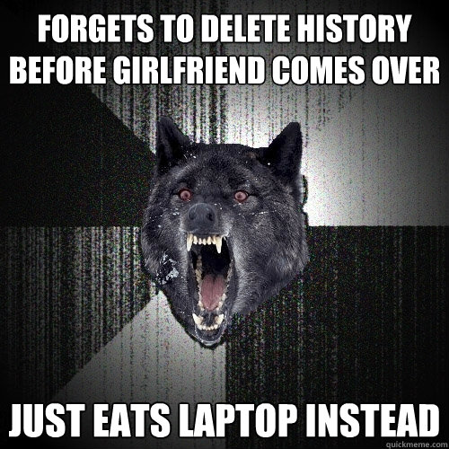 Forgets to delete history before girlfriend comes over just eats laptop instead  Insanity Wolf