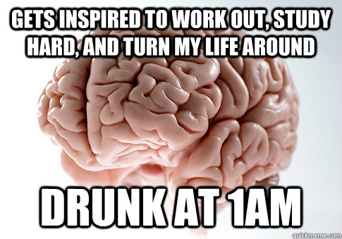 GETS INSPIRED TO WORK OUT, STUDY HARD, AND TURN MY LIFE AROUND DRUNK AT 1AM   Scumbag Brain