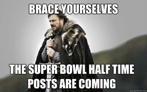 BRACE YOURSELVES the super bowl half time posts are coming  Ned Stark