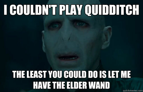 I couldn't play quidditch  The least you could do is let me have the elder wand  