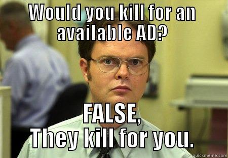 WOULD YOU KILL FOR AN AVAILABLE AD? FALSE, THEY KILL FOR YOU. Schrute