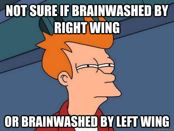 Not sure if brainwashed by right wing  or brainwashed by left wing  Futurama Fry