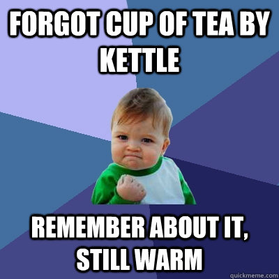 forgot cup of tea by kettle remember about it, still warm - forgot cup of tea by kettle remember about it, still warm  Success Kid