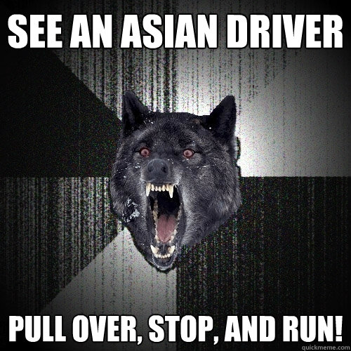 See an asian driver PULL OVER, STOP, AND RUN!  Insanity Wolf