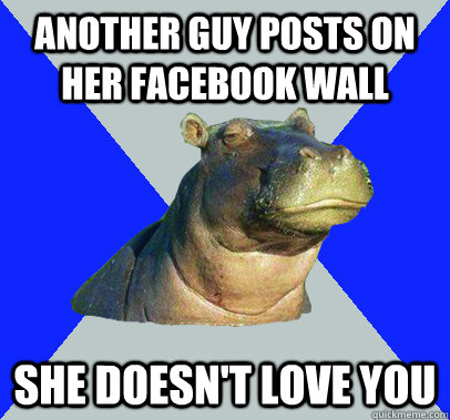 Another guy posts on her facebook wall she doesn't love you - Another guy posts on her facebook wall she doesn't love you  Skeptical Hippo