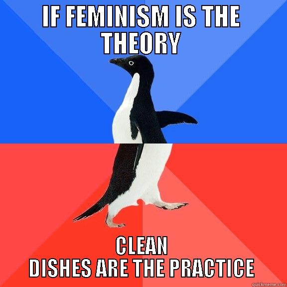 IF FEMINISM IS THE THEORY CLEAN DISHES ARE THE PRACTICE Socially Awkward Awesome Penguin