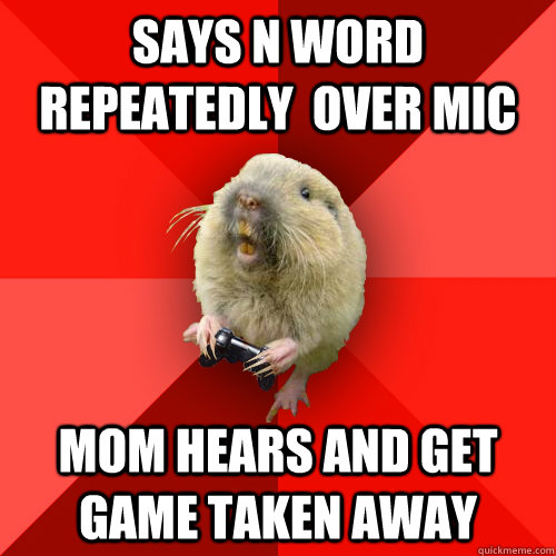 says n word repeatedly  over mic mom hears and get game taken away  Gaming Gopher