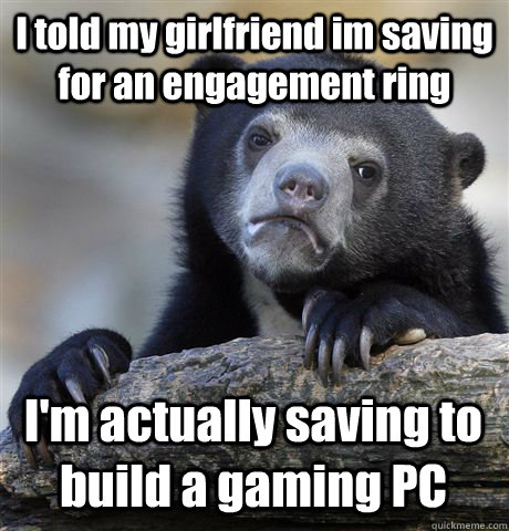 I told my girlfriend im saving for an engagement ring I'm actually saving to build a gaming PC  Confession Bear