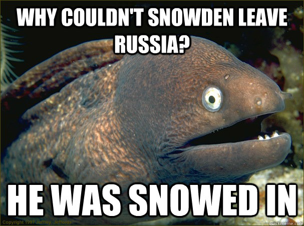 Why couldn't Snowden leave Russia? He was snowed in  Bad Joke Eel