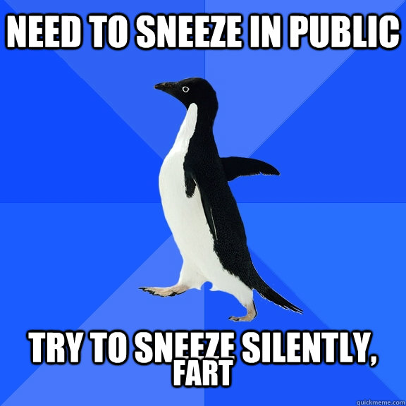 Need to sneeze in public  try to sneeze silently, fart - Need to sneeze in public  try to sneeze silently, fart  Socially Awkward Penguin