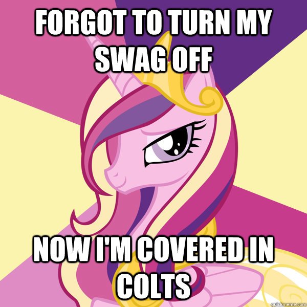 forgot to turn my swag off now i'm covered in colts  Advice Pony Cadence