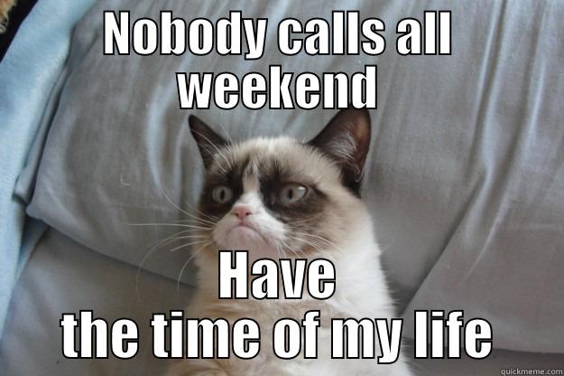 NOBODY CALLS ALL WEEKEND HAVE THE TIME OF MY LIFE Grumpy Cat