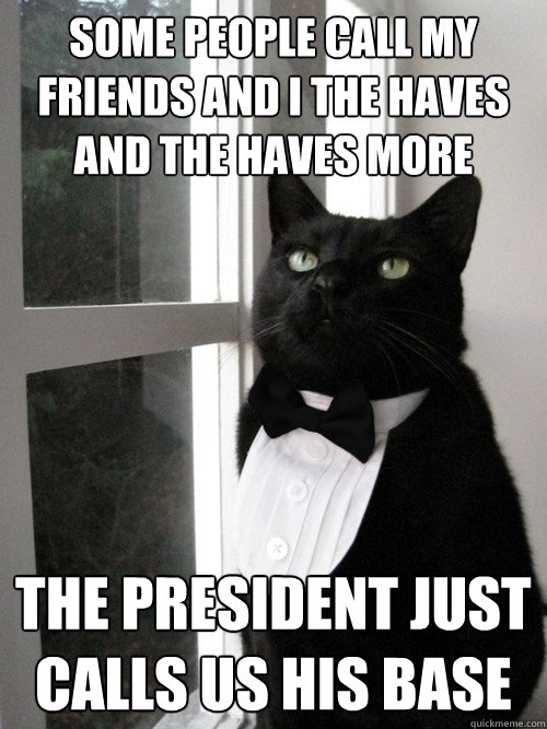 Some people call my friends and I the haves and the haves more the president just calls us his base  One Percent Cat