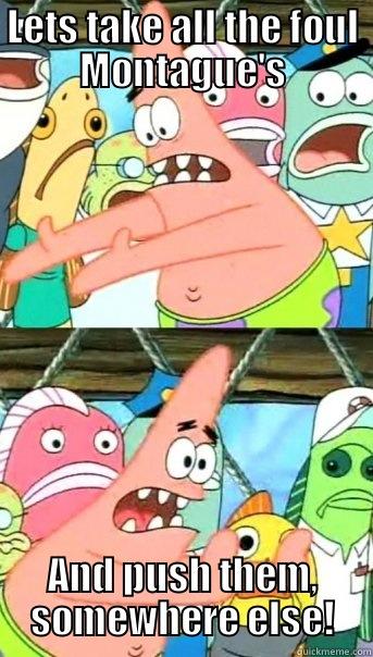 LETS TAKE ALL THE FOUL MONTAGUE'S AND PUSH THEM, SOMEWHERE ELSE! Push it somewhere else Patrick