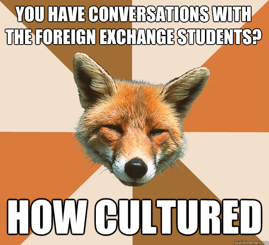 You have conversations with the foreign exchange students? How cultured  Condescending Fox