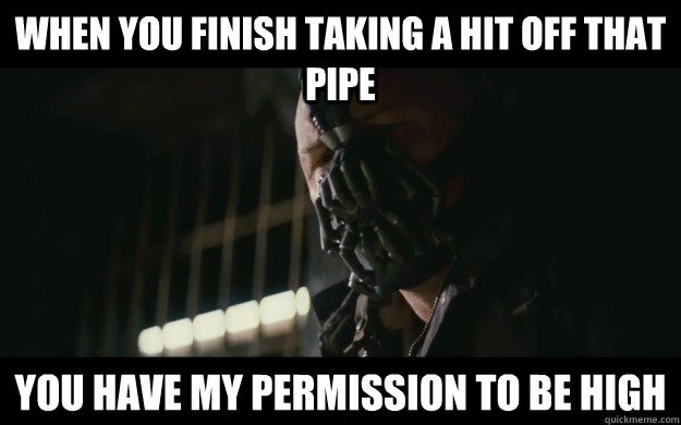 When you finish taking a hit off that pipe You have my permission to be high  Badass Bane