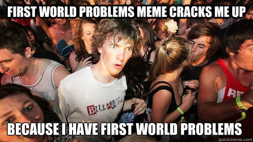 FIRST WORLD PROBLEMS MEME CRACKS ME UP BECAUSE I HAVE FIRST WORLD PROBLEMS   Sudden Clarity Clarence