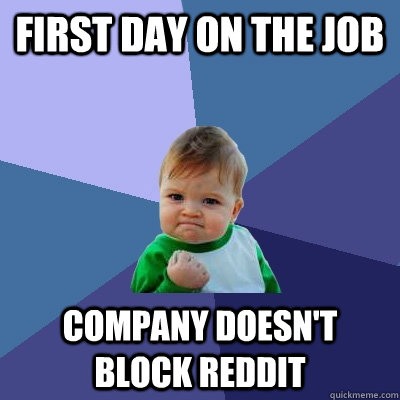 first day on the job company doesn't block reddit  Success Kid