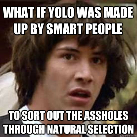 What if YOLO was made up by smart people To sort out the assholes through natural selection  conspiracy keanu